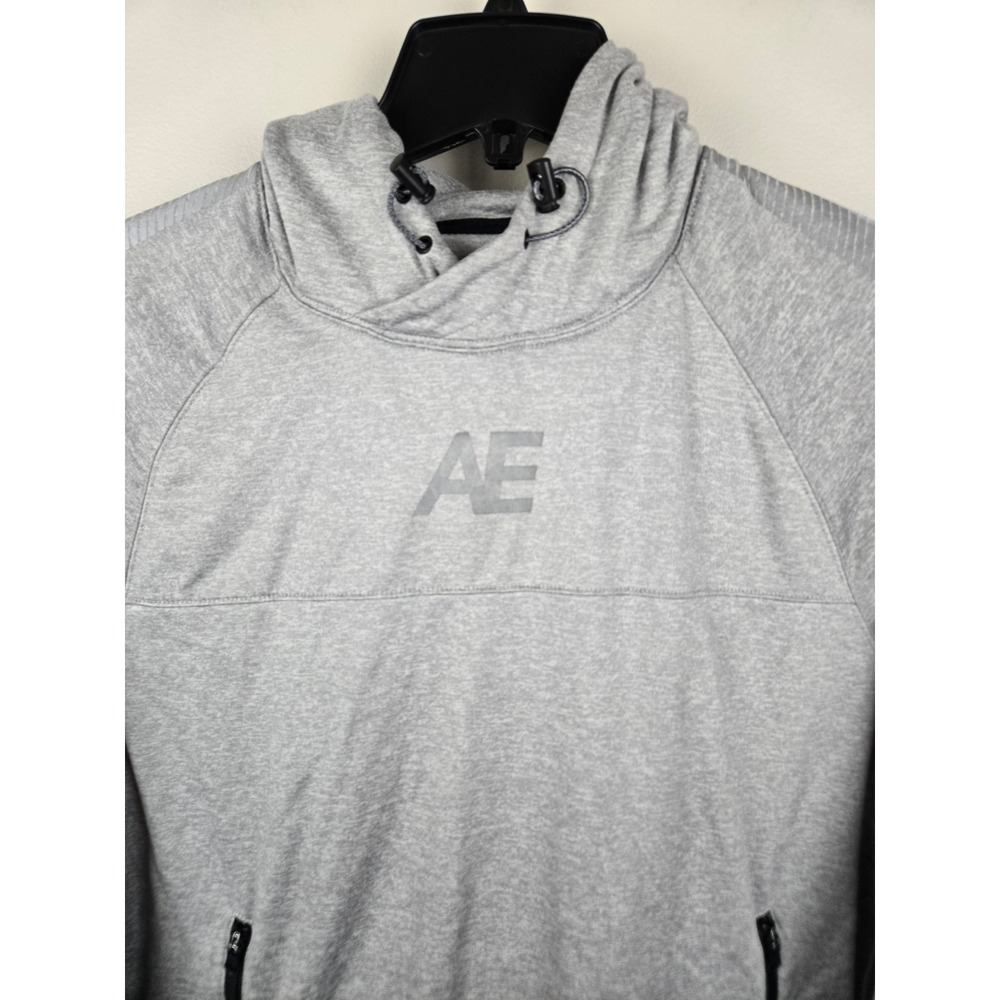 American Eagle Mens Gray Activewear Hoodie Sweatshirt Zip Pockets Small AE Logo - Picture 2 of 13